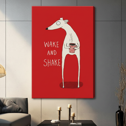 Wake and Shake Greyhound Red Canvas Art Wall Art