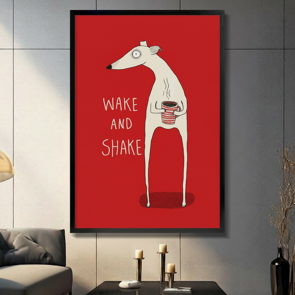 Wake and Shake Greyhound Red Canvas Art Wall Art