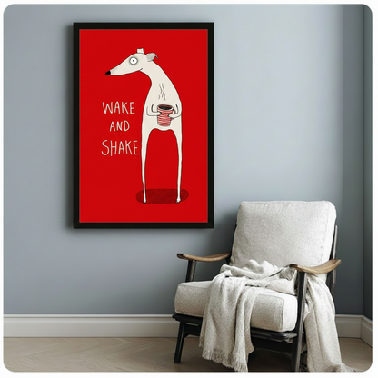 Wake and Shake Greyhound Red Canvas Art Wall Art