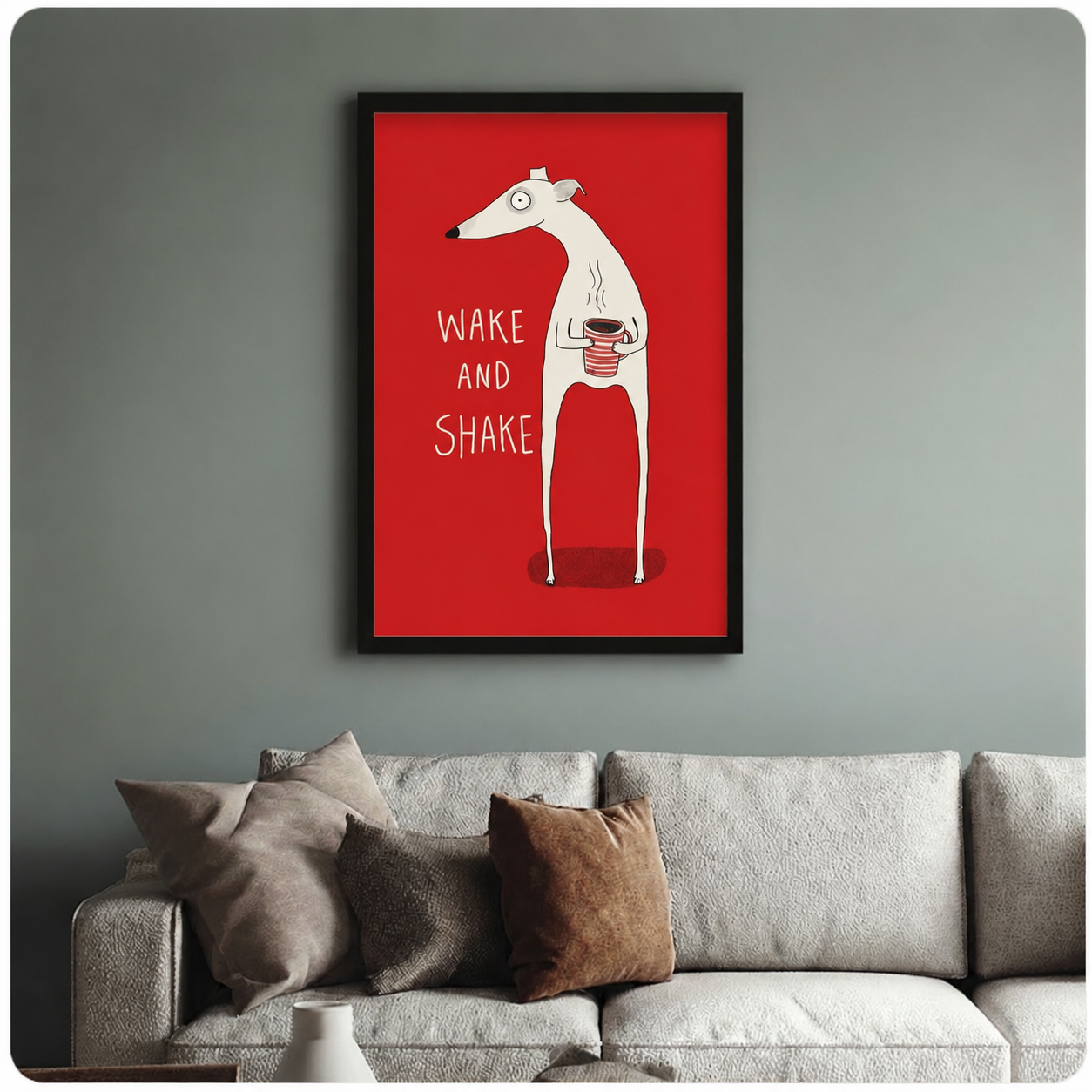 Wake and Shake Greyhound Red Canvas Art Wall Art