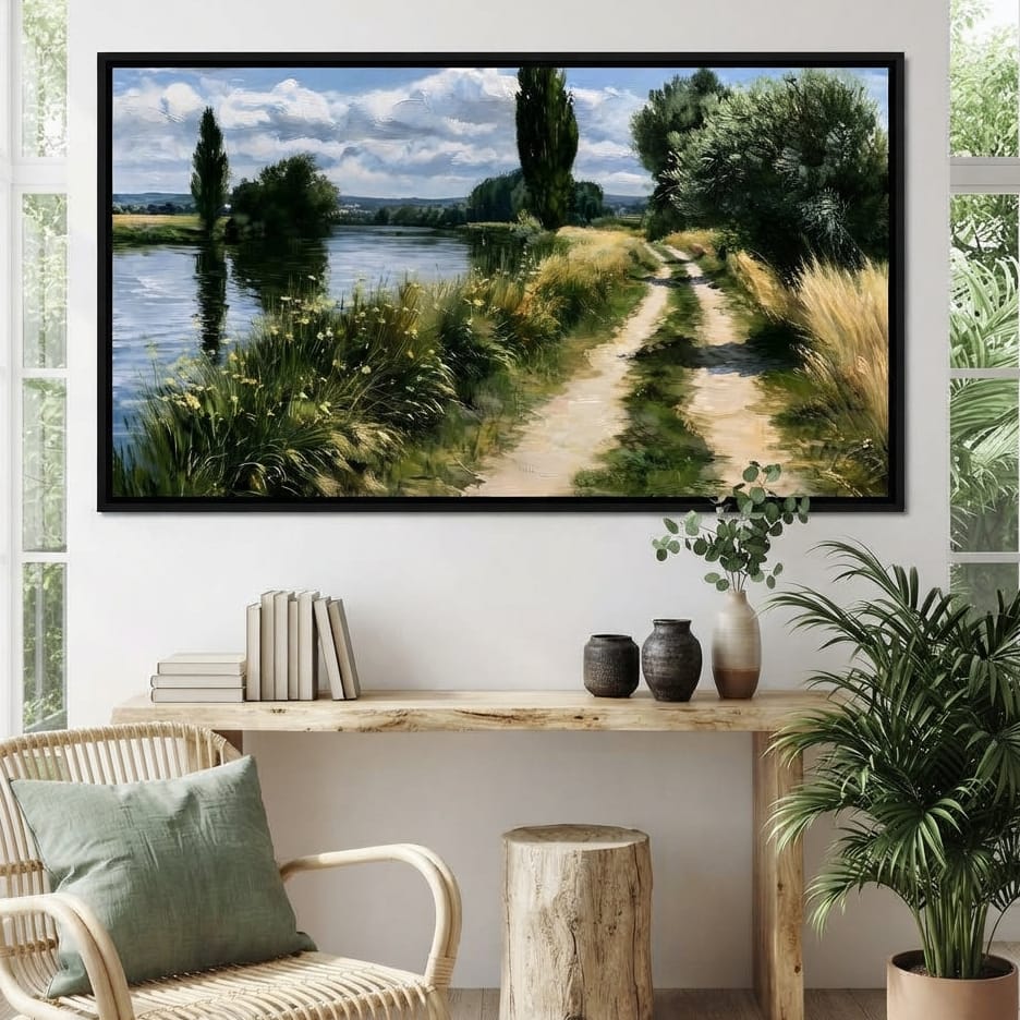 Walking Towards The Summer Riverbank Canvas Wall Art