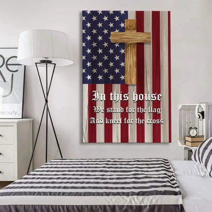 stand for the flag and kneel for the cross american flag and cross patriotic wall art canvas (Landscape) (view 6)