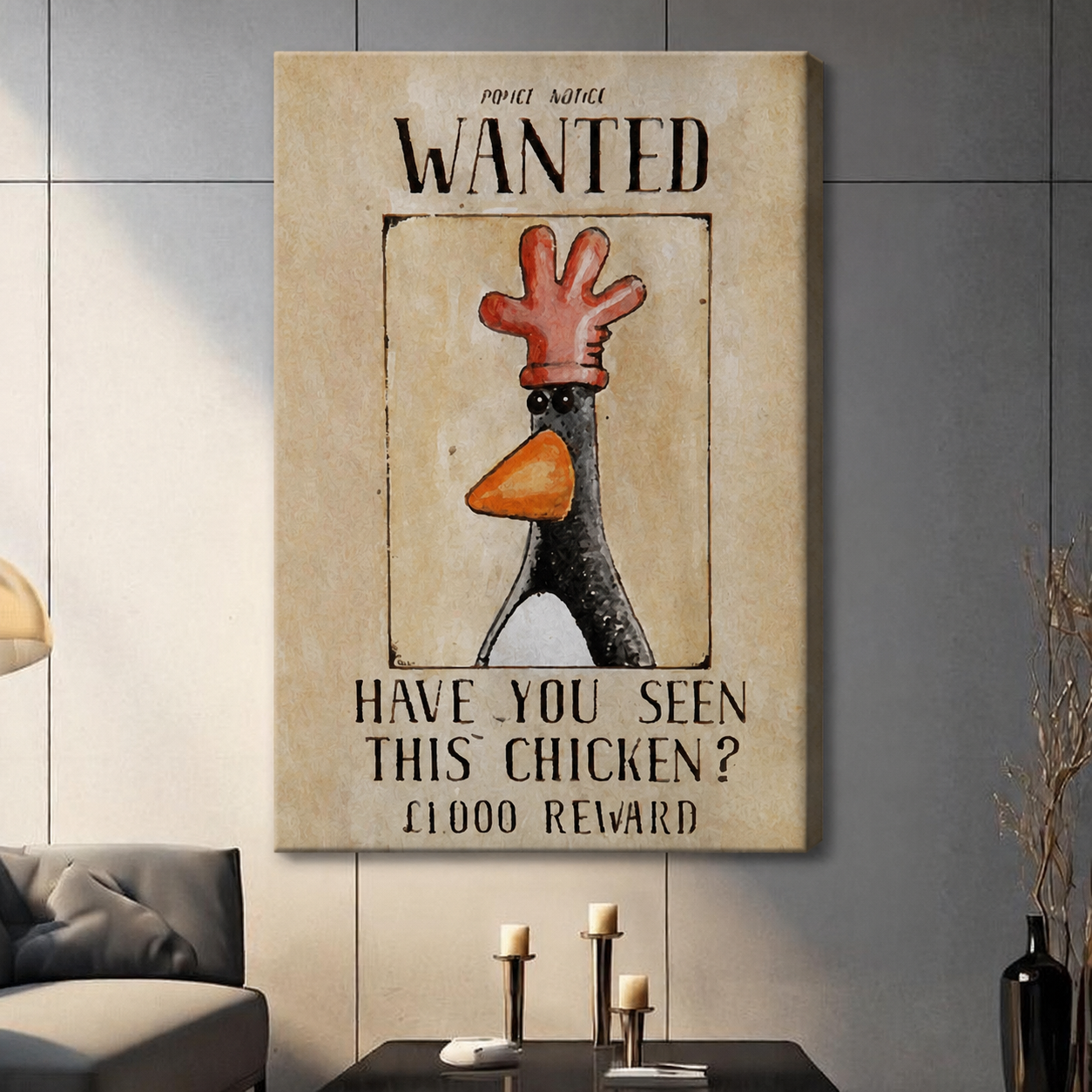 Funny Wanted Chicken Humorous Wall Art Print