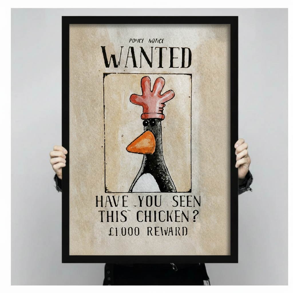 Funny Wanted Chicken Humorous Wall Art Print