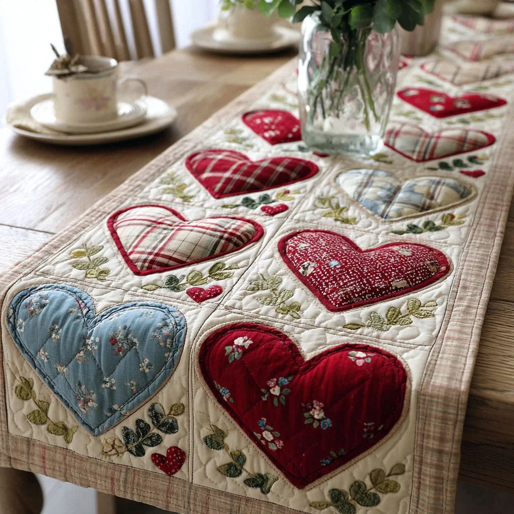 Warm Heart Patch Quilted Table Runner
