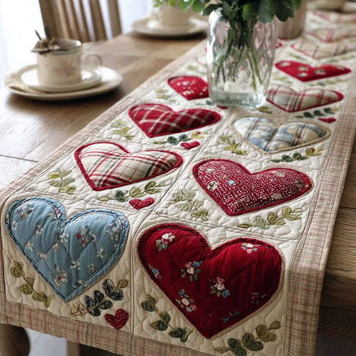 Warm Heart Patch Quilted Table Runner