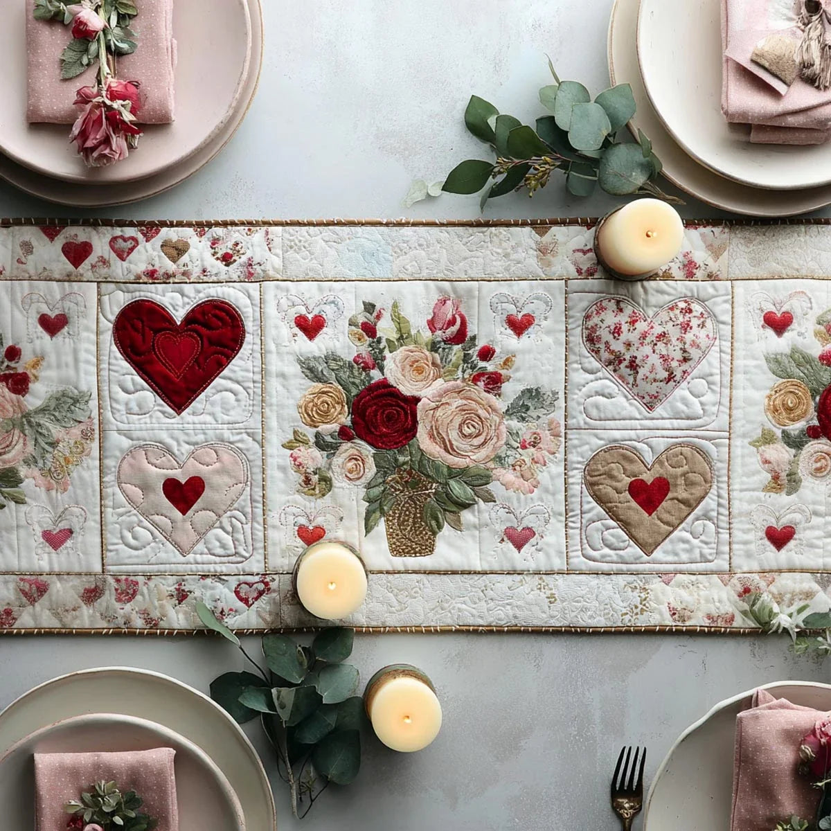 Warm Hearts Quilted Table Runner