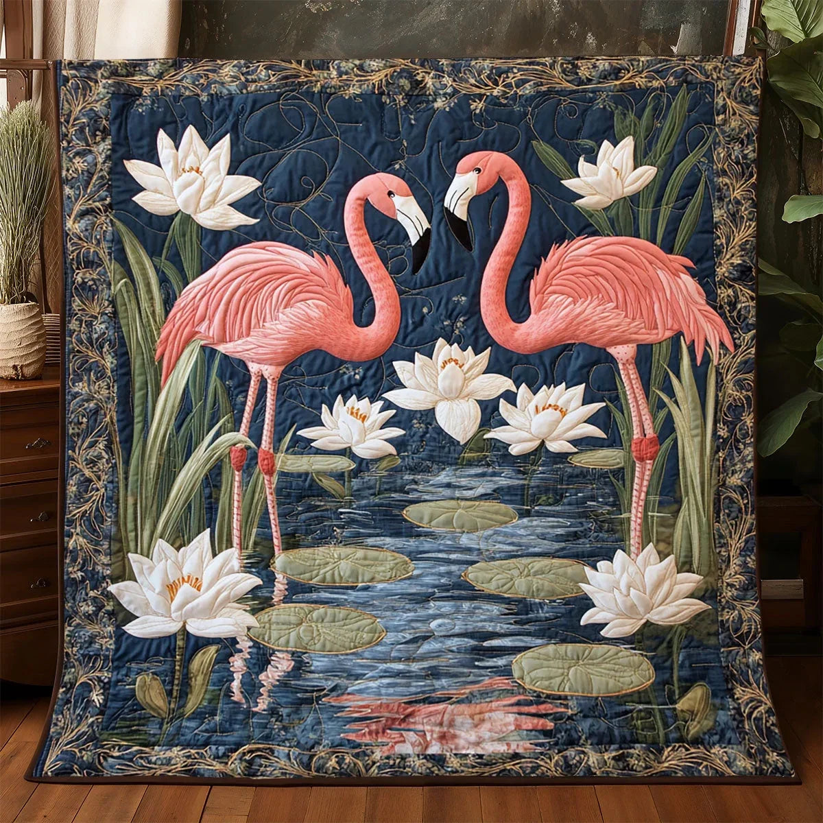 Water Lily Flamingo Quilt Blanket