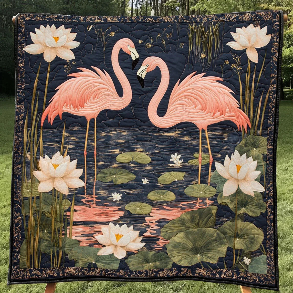 Water Lily Flamingo Quilt Blanket