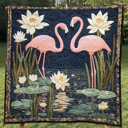 Water Lily Flamingo Quilt Blanket