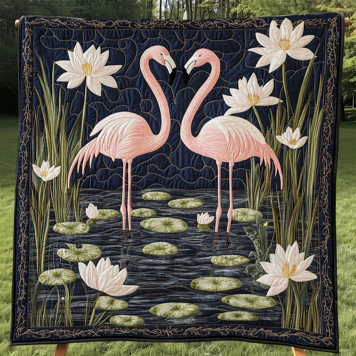 Water Lily Flamingo Quilt Blanket