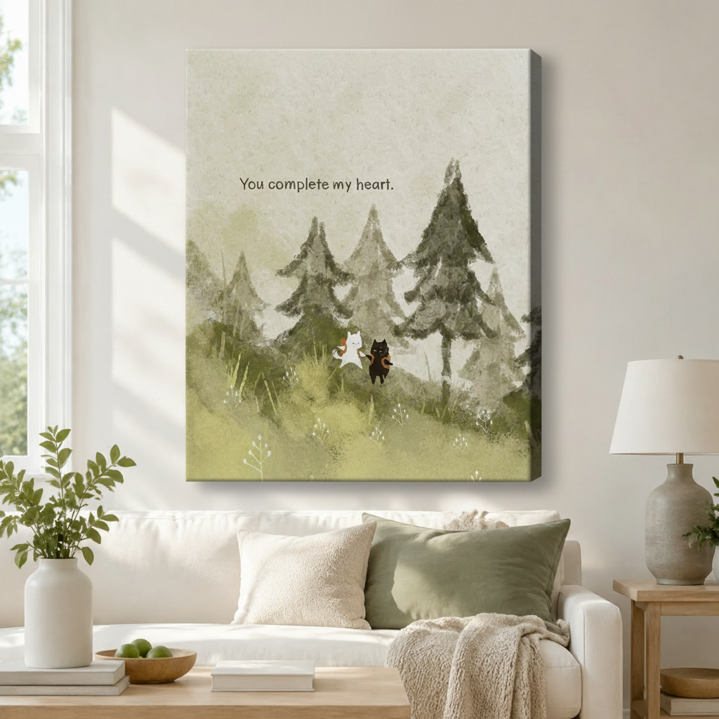 Cat Couple Forest Watercolor Love Quote Canvas Art