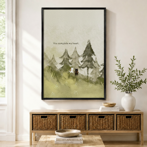 Cat Couple Forest Watercolor Love Quote Canvas Art