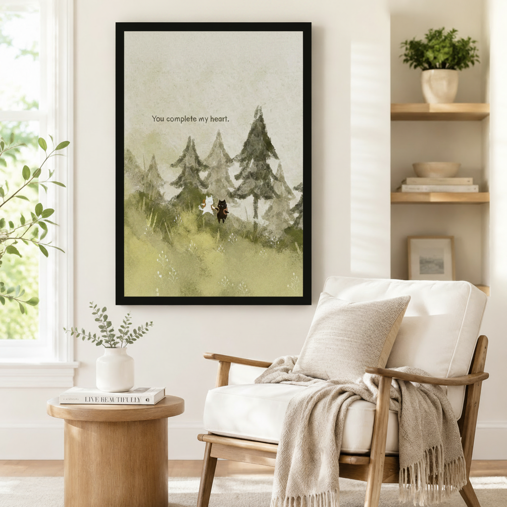Cat Couple Forest Watercolor Love Quote Canvas Art