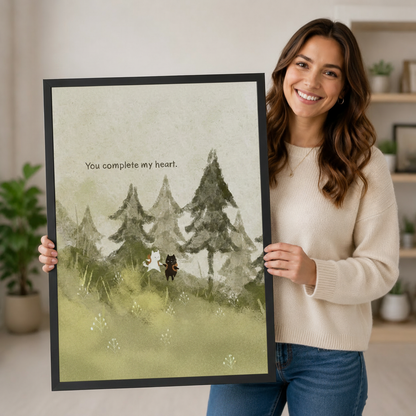 Cat Couple Forest Watercolor Love Quote Canvas Art