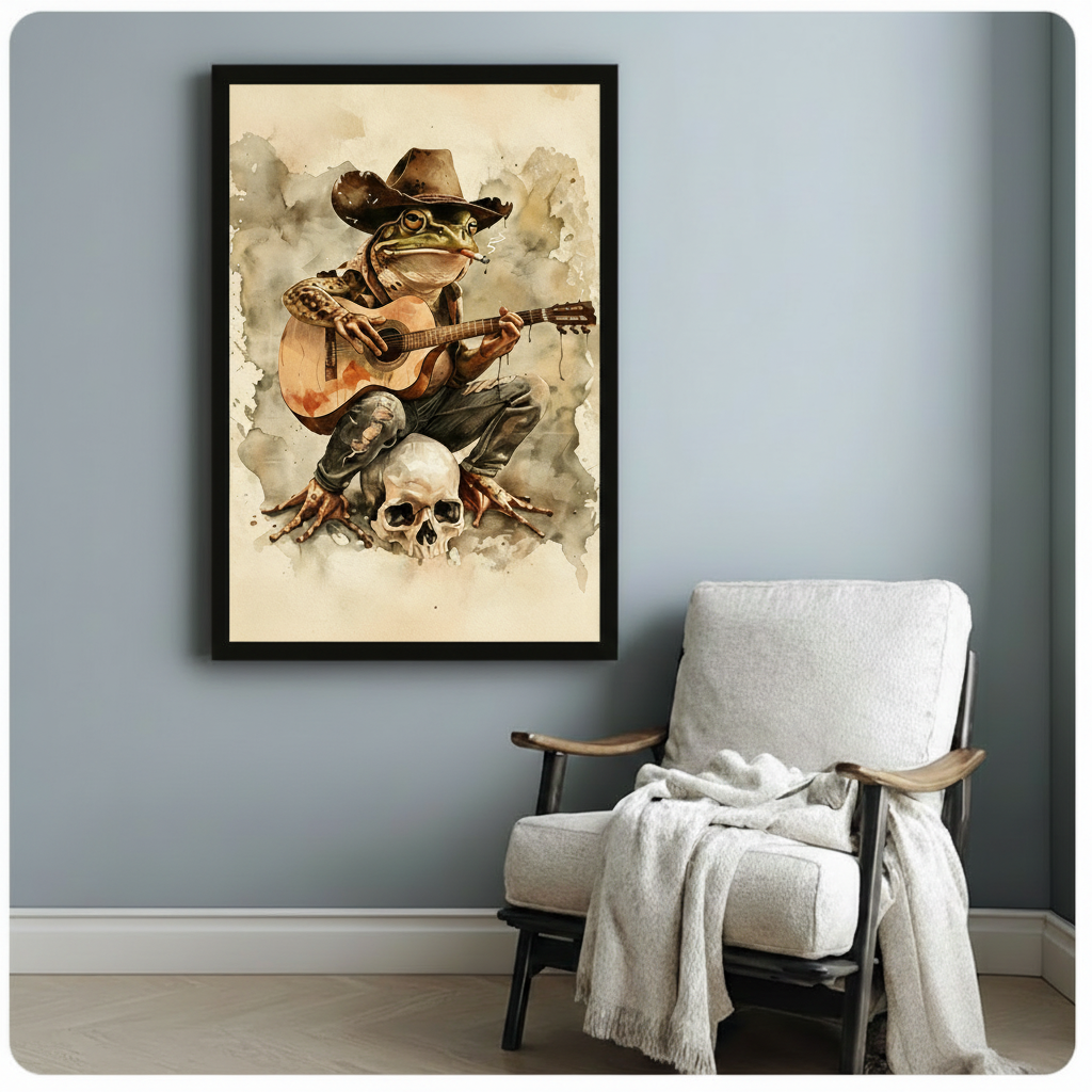 Cowboy Frog Guitar Skull Canvas Art Wall Art