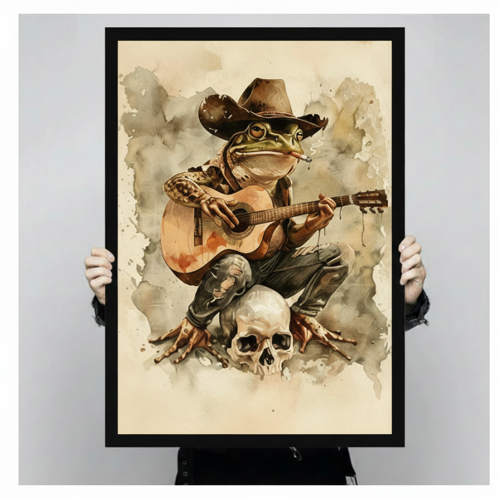 Cowboy Frog Guitar Skull Canvas Art Wall Art