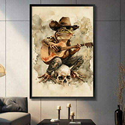 Cowboy Frog Guitar Skull Canvas Art Wall Art