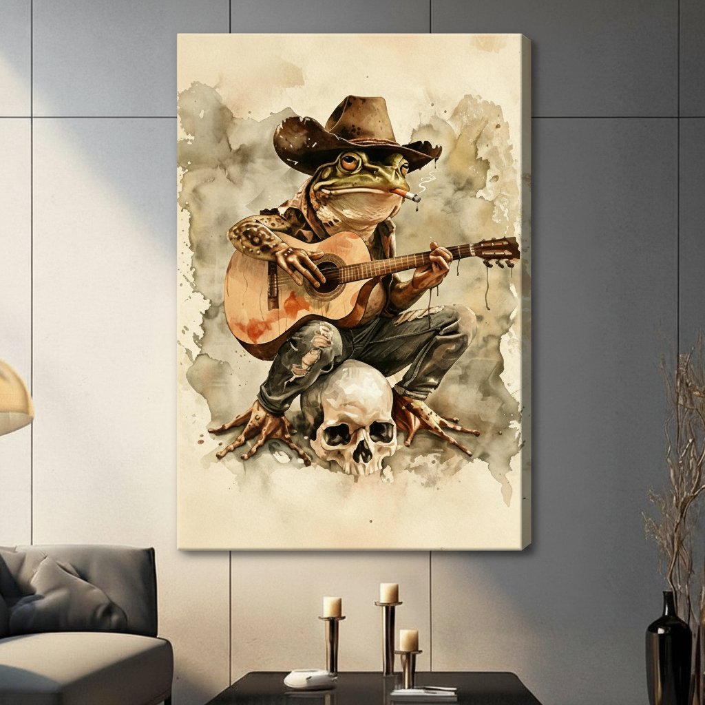 Cowboy Frog Guitar Skull Canvas Art Wall Art