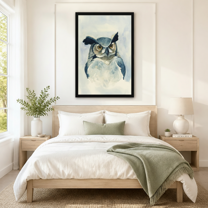 Watercolor Owl Framed Canvas Wall Art