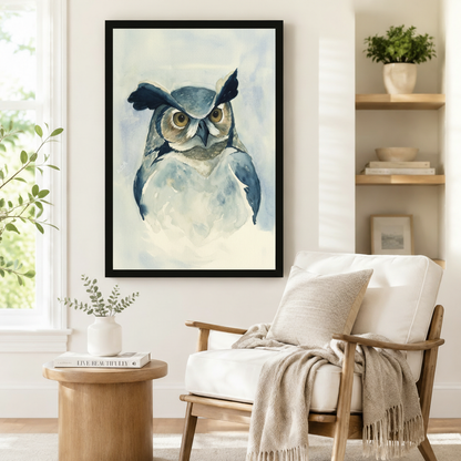 Watercolor Owl Framed Canvas Wall Art