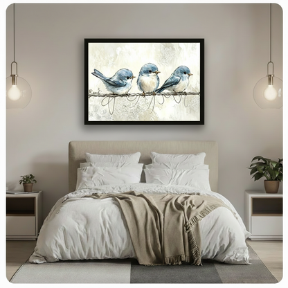 Blue Birds on Wire Watercolor Canvas Wall Art