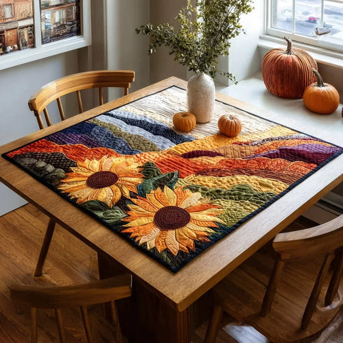Wavy Hill Sunflowers Quilted Table Topper