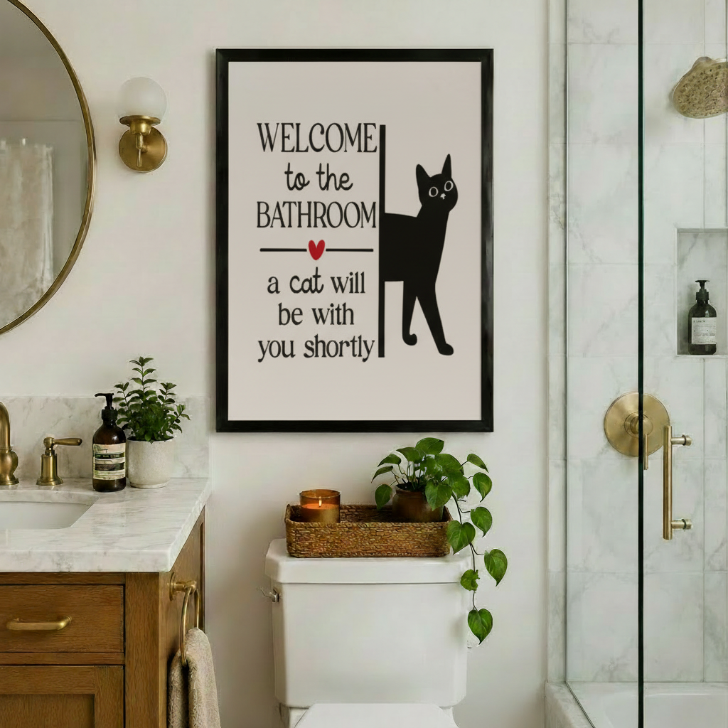 Welcome to the Bathroom Funny Cat Canvas Print