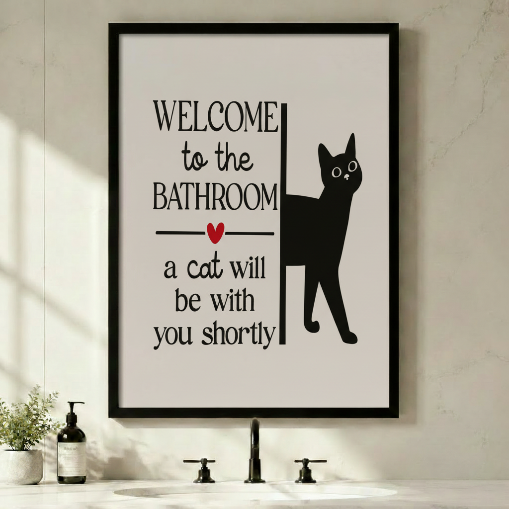 Welcome to the Bathroom Funny Cat Canvas Print