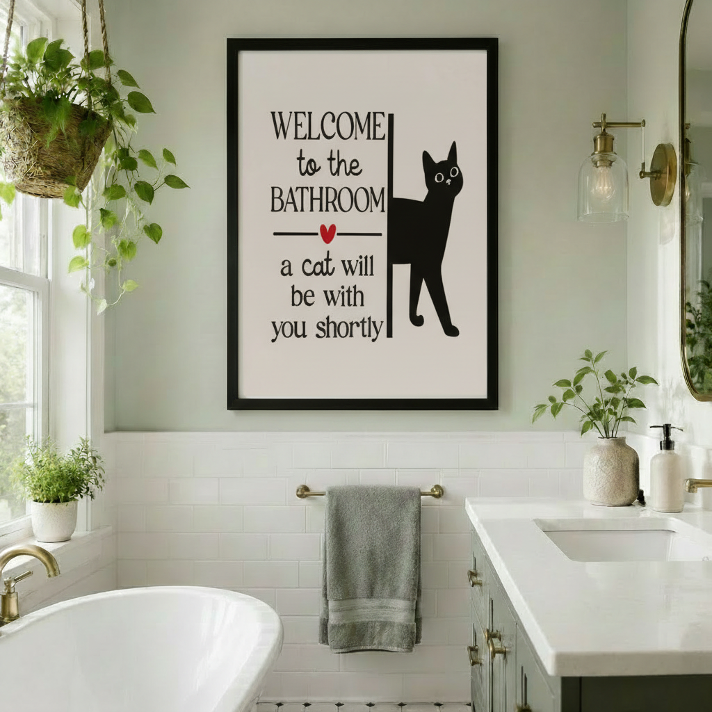 Welcome to the Bathroom Funny Cat Canvas Print