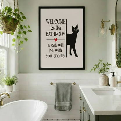 Welcome to the Bathroom Funny Cat Canvas Print