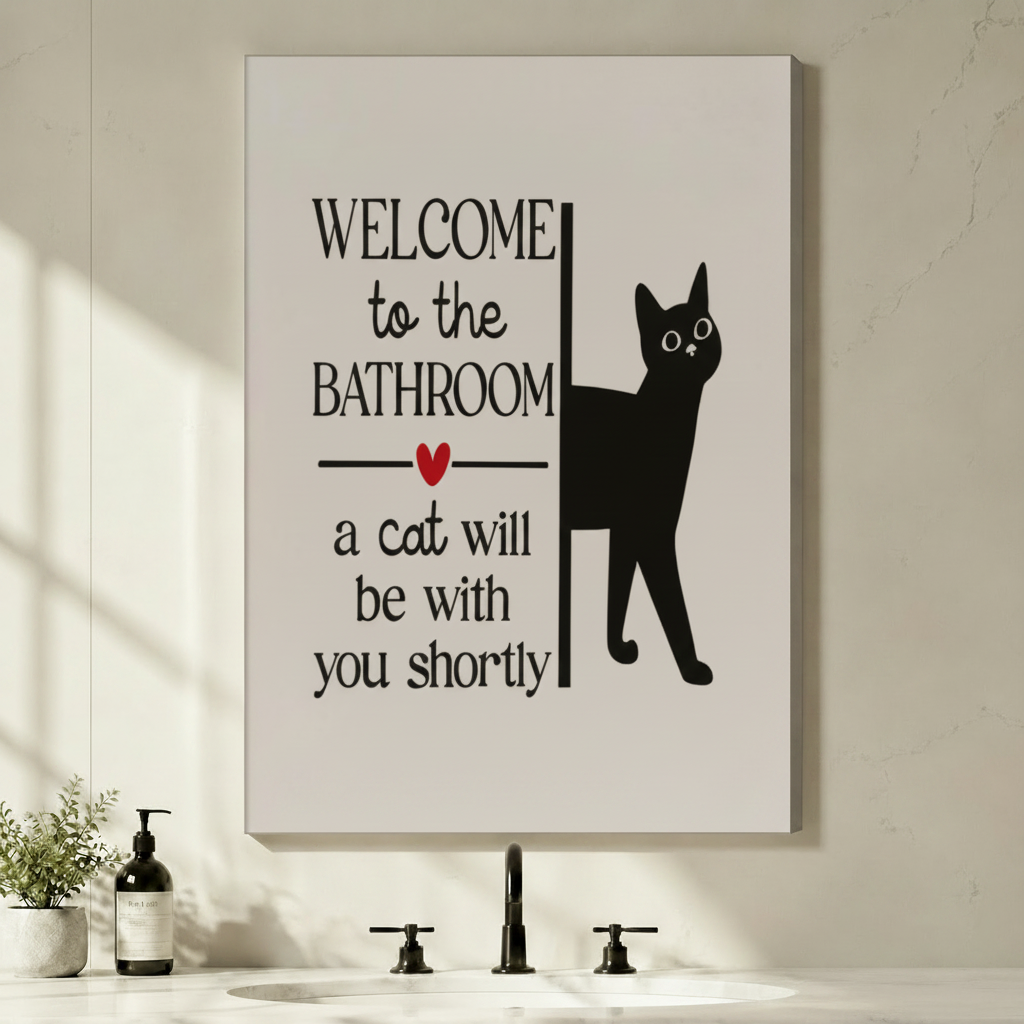Welcome to the Bathroom Funny Cat Canvas Print