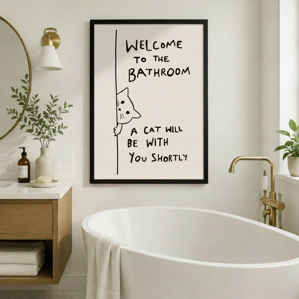 Welcome to the Bathroom Funny Cat Canvas Art Wall Art