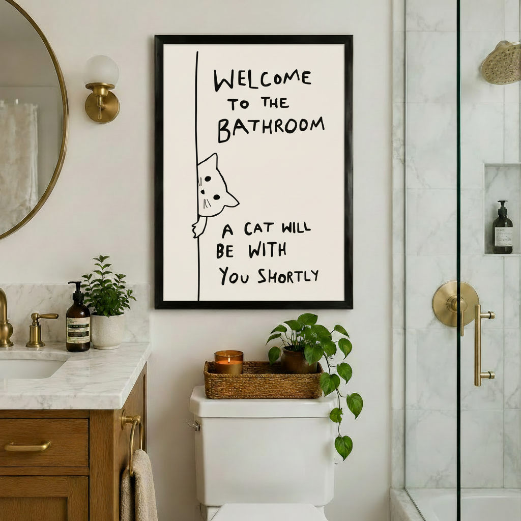 Welcome to the Bathroom Funny Cat Canvas Art Wall Art
