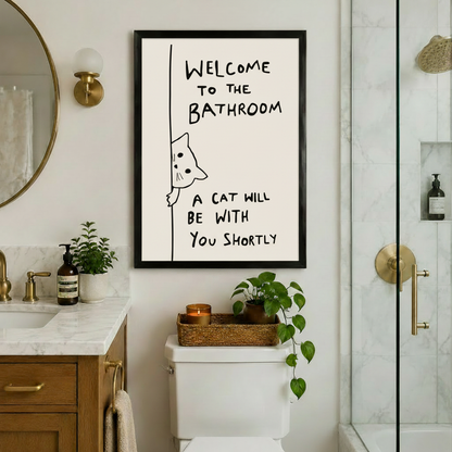 Welcome to the Bathroom Funny Cat Canvas Art Wall Art