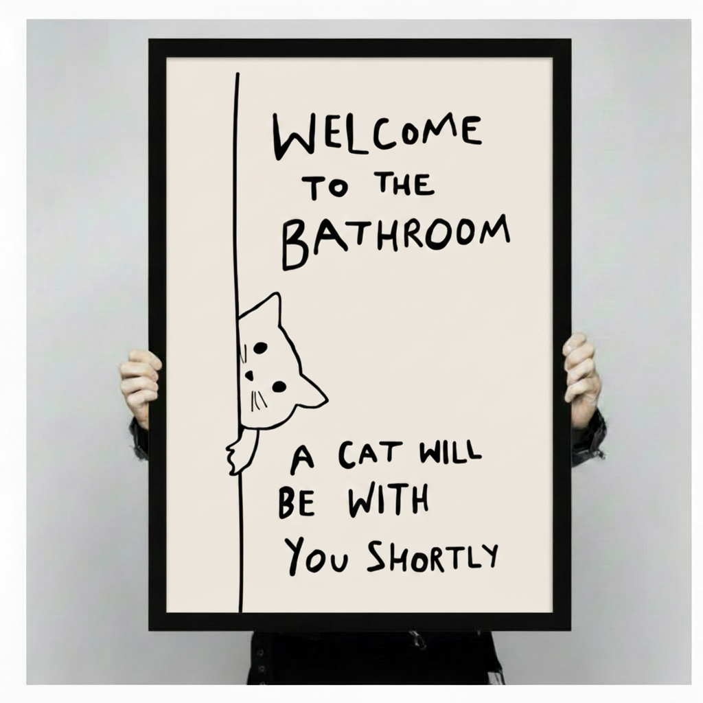 Welcome to the Bathroom Funny Cat Canvas Art Wall Art