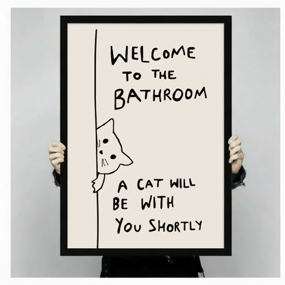 Welcome to the Bathroom Funny Cat Canvas Art Wall Art
