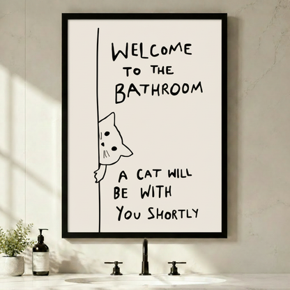 Welcome to the Bathroom Funny Cat Canvas Art Wall Art
