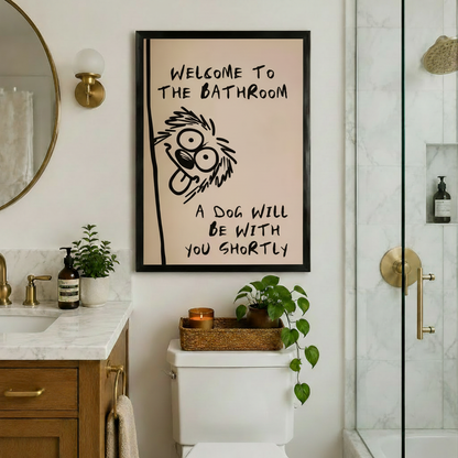 Crazy Dog Bathroom Quote Framed Canvas Art Wall Art