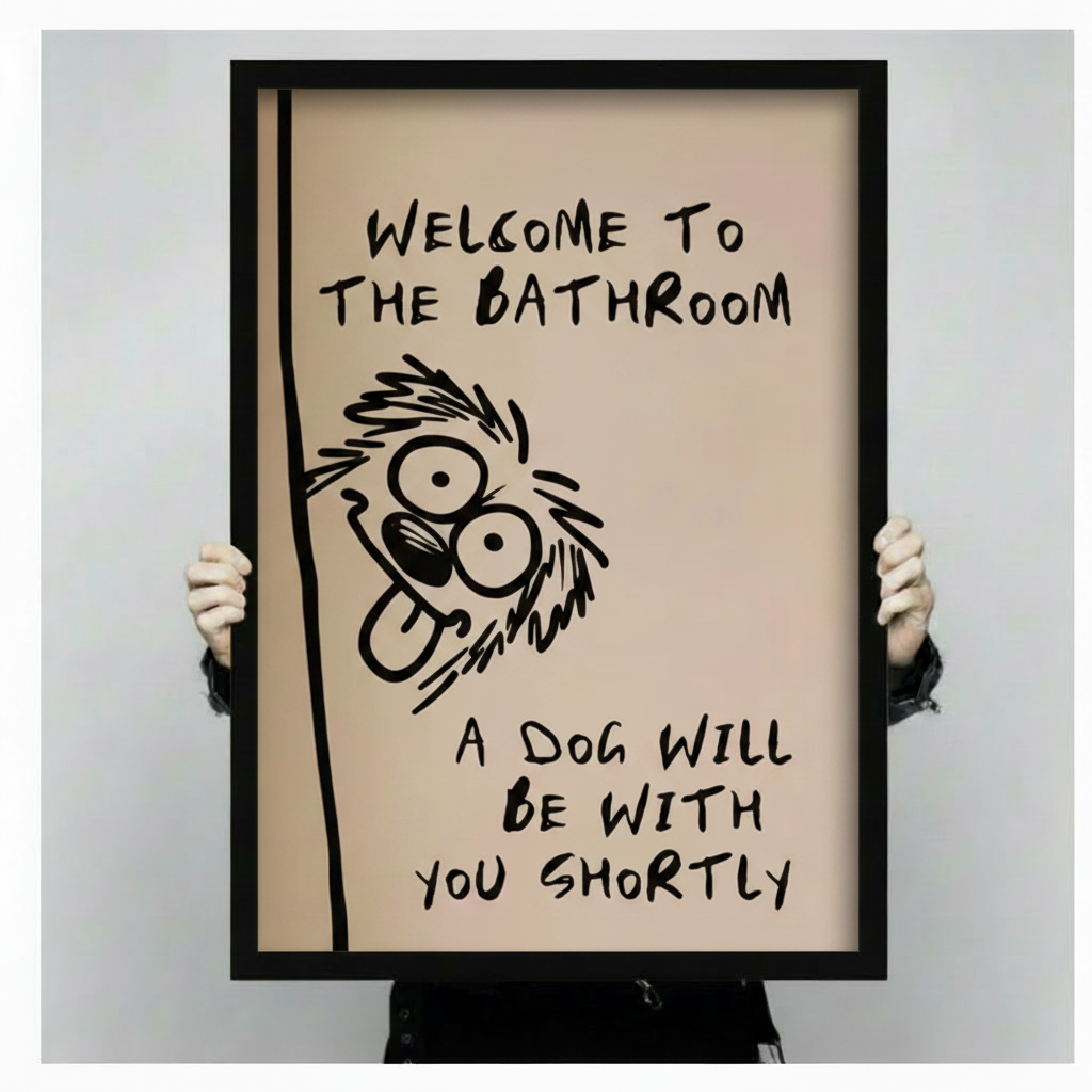 Crazy Dog Bathroom Quote Framed Canvas Art Wall Art