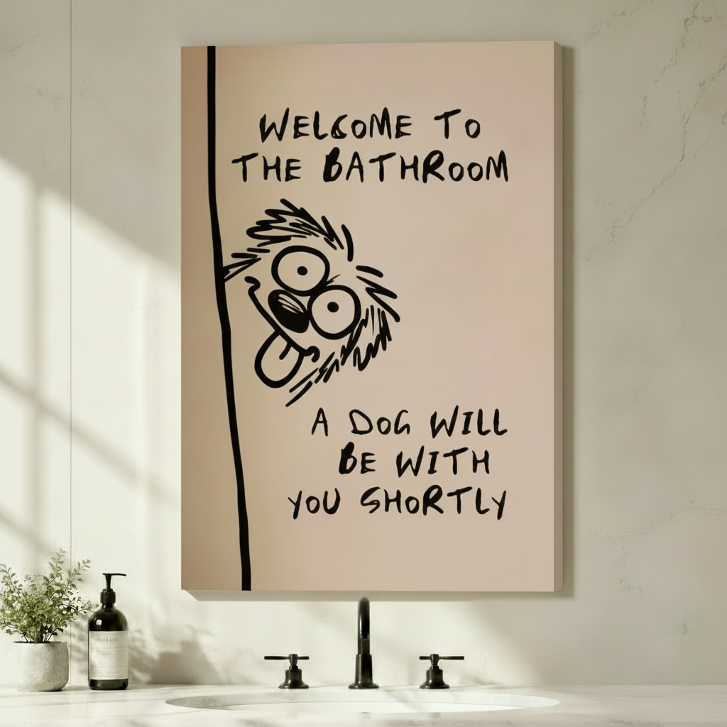 Crazy Dog Bathroom Quote Framed Canvas Art Wall Art