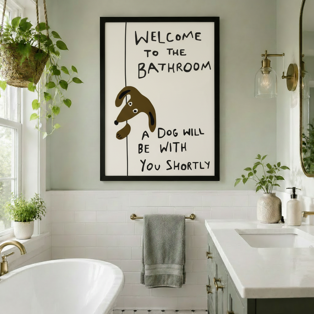 Funny Dachshund Bathroom Quote Framed Canvas Art