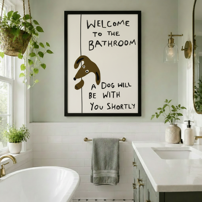Funny Dachshund Bathroom Quote Framed Canvas Art
