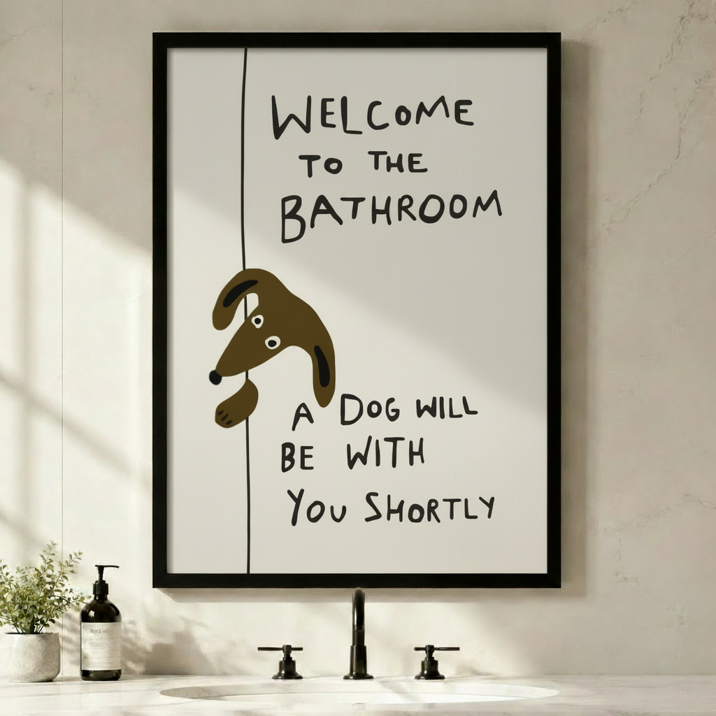 Funny Dachshund Bathroom Quote Framed Canvas Art