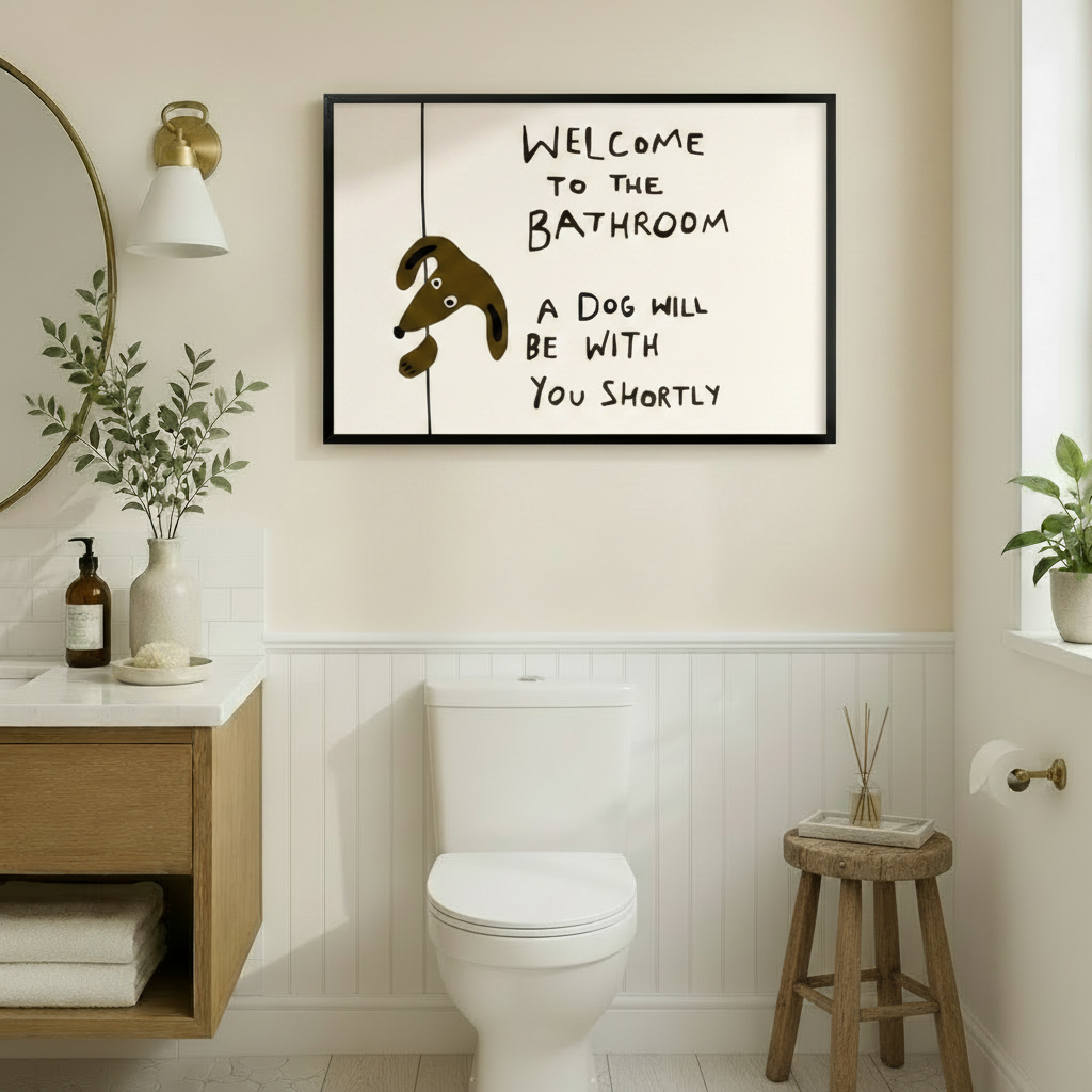 Welcome to the Bathroom Dog Canvas Print Wall Art