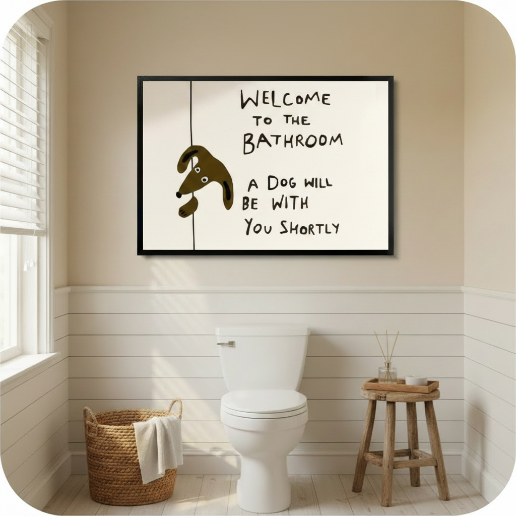 Welcome to the Bathroom Dog Canvas Print Wall Art