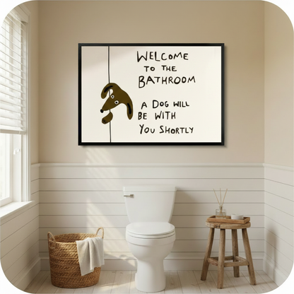 Welcome to the Bathroom Dog Canvas Print Wall Art