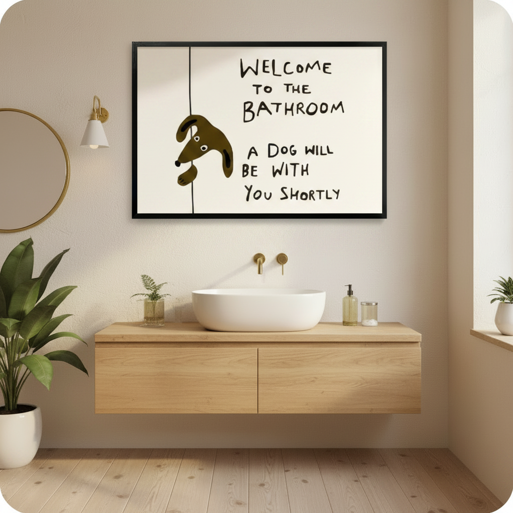 Welcome to the Bathroom Dog Canvas Print Wall Art