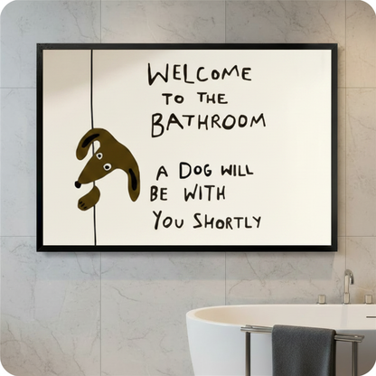 Welcome to the Bathroom Dog Canvas Print Wall Art