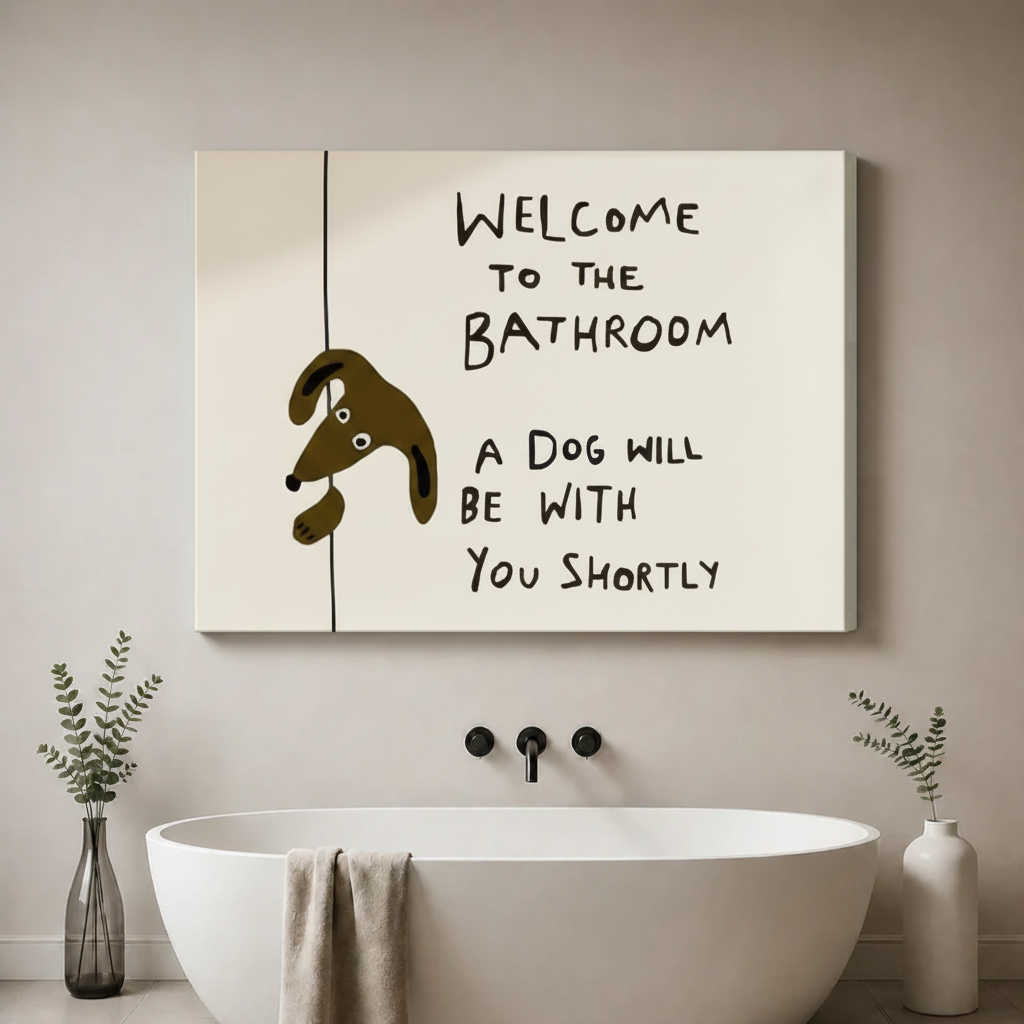 Welcome to the Bathroom Dog Canvas Print Wall Art